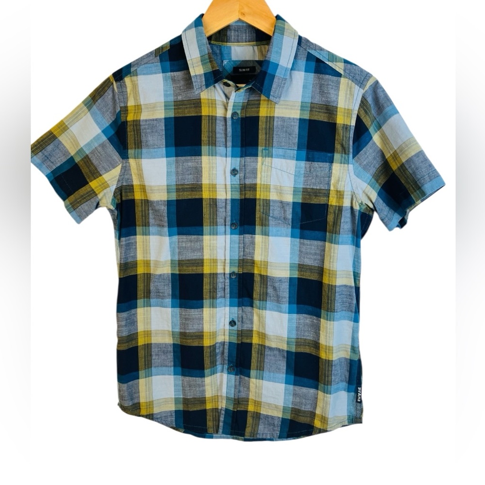 PrAna Benton Casual Button Down Shirt Men's XS Slim Fit Plaid Organic Cotton